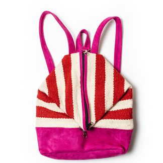 Mochila telar grueso con cuero castor